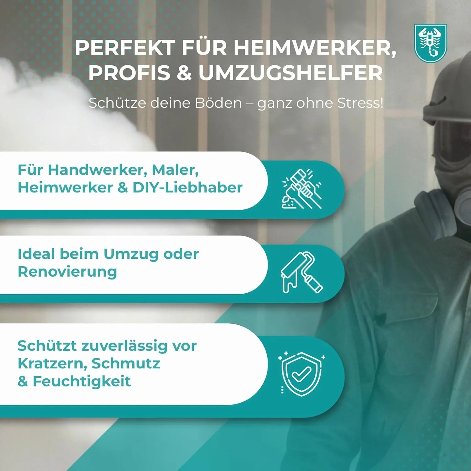 Scorprotect Abdeckvlies 1 M X 50 M Weiß 180 G Pro M² Selbsthaftend Bodenschutz Schutzvlies Treppenvlies_4