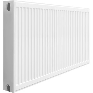 Weißer Flachheizkörper 60x120 cm mit Mittelanschluss für Heizung.