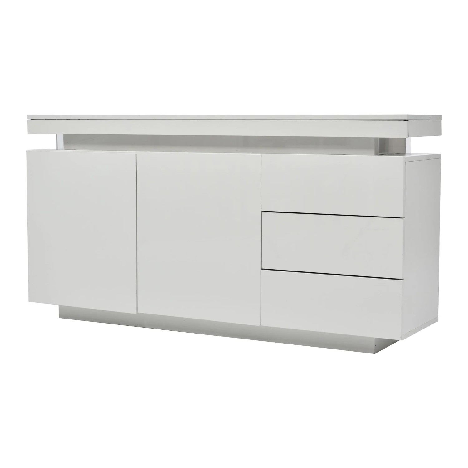 ModernLuxe Sideboard Hochglanz mit 2 Türen 3 Schubladen Led Spanplatte Weiß