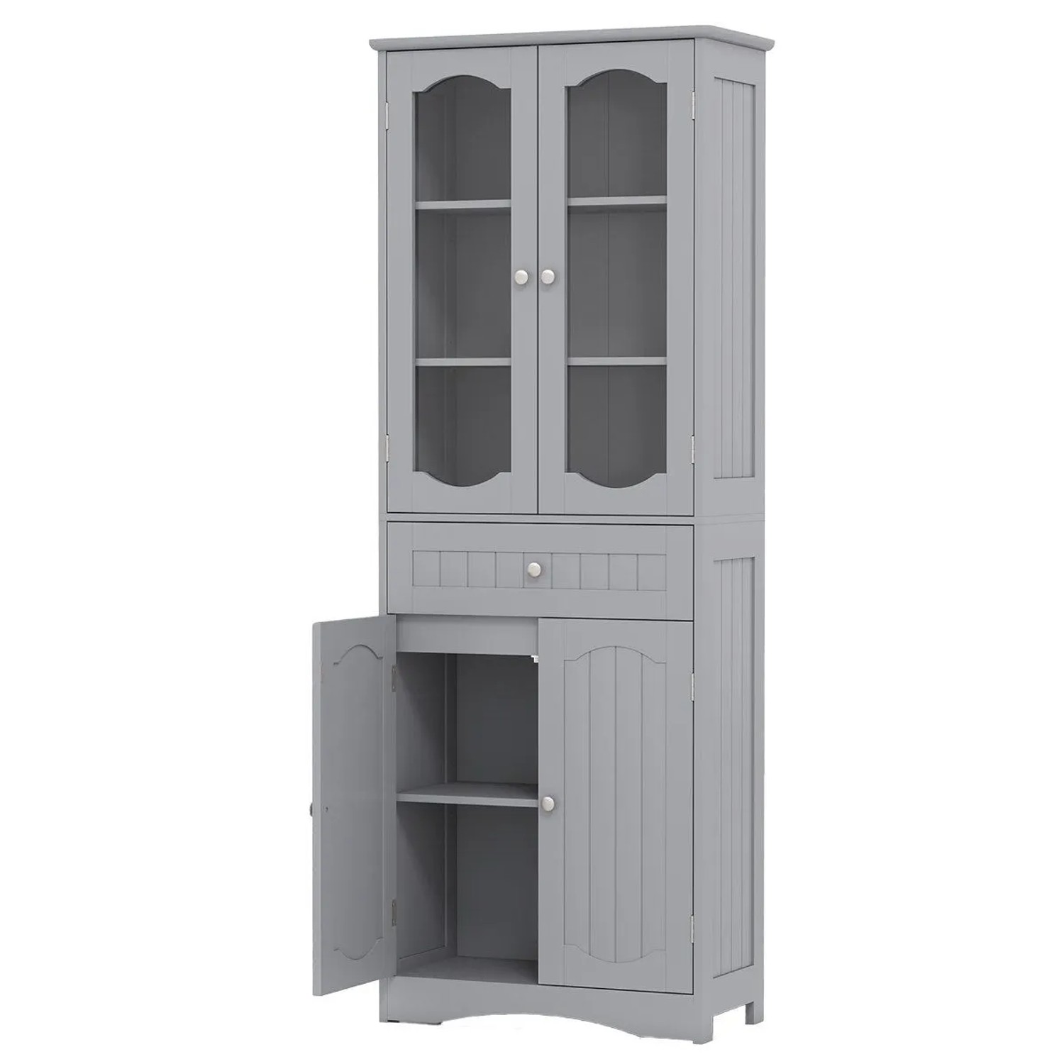 Costway Badezimmerschrank Badschrank Hochschrank mit 4 Türen Grau