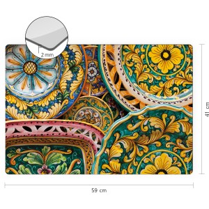 Bunte Myspotti Mini-Spritzschutzplatte Ceramica mit Teller-Motiv, 59x41 cm, für die Küche.