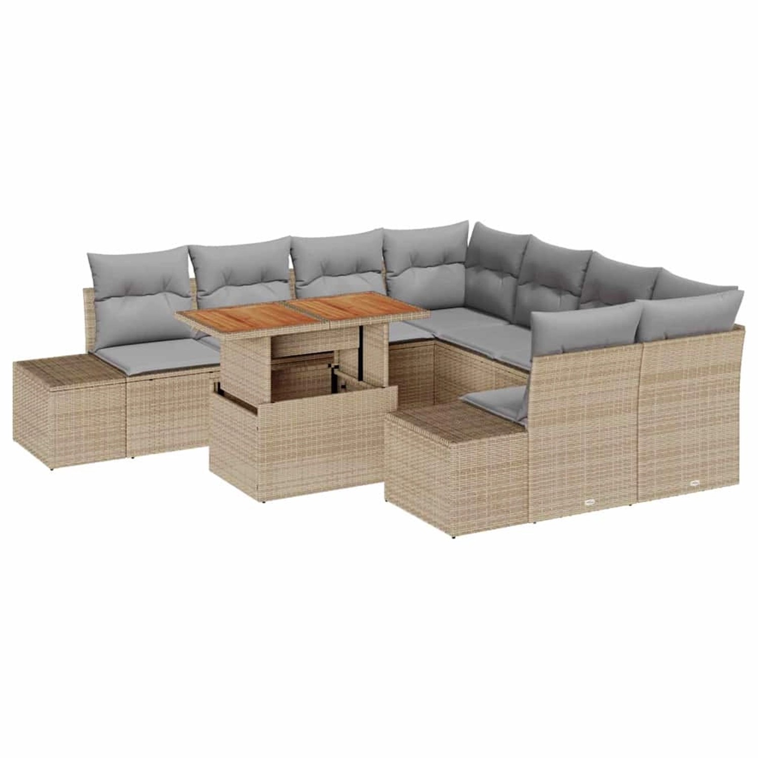 vidaXL Garten-Sofa-Set mit Speicher 9-Tlg Beige Poly Rattan 3358681 günstig online kaufen