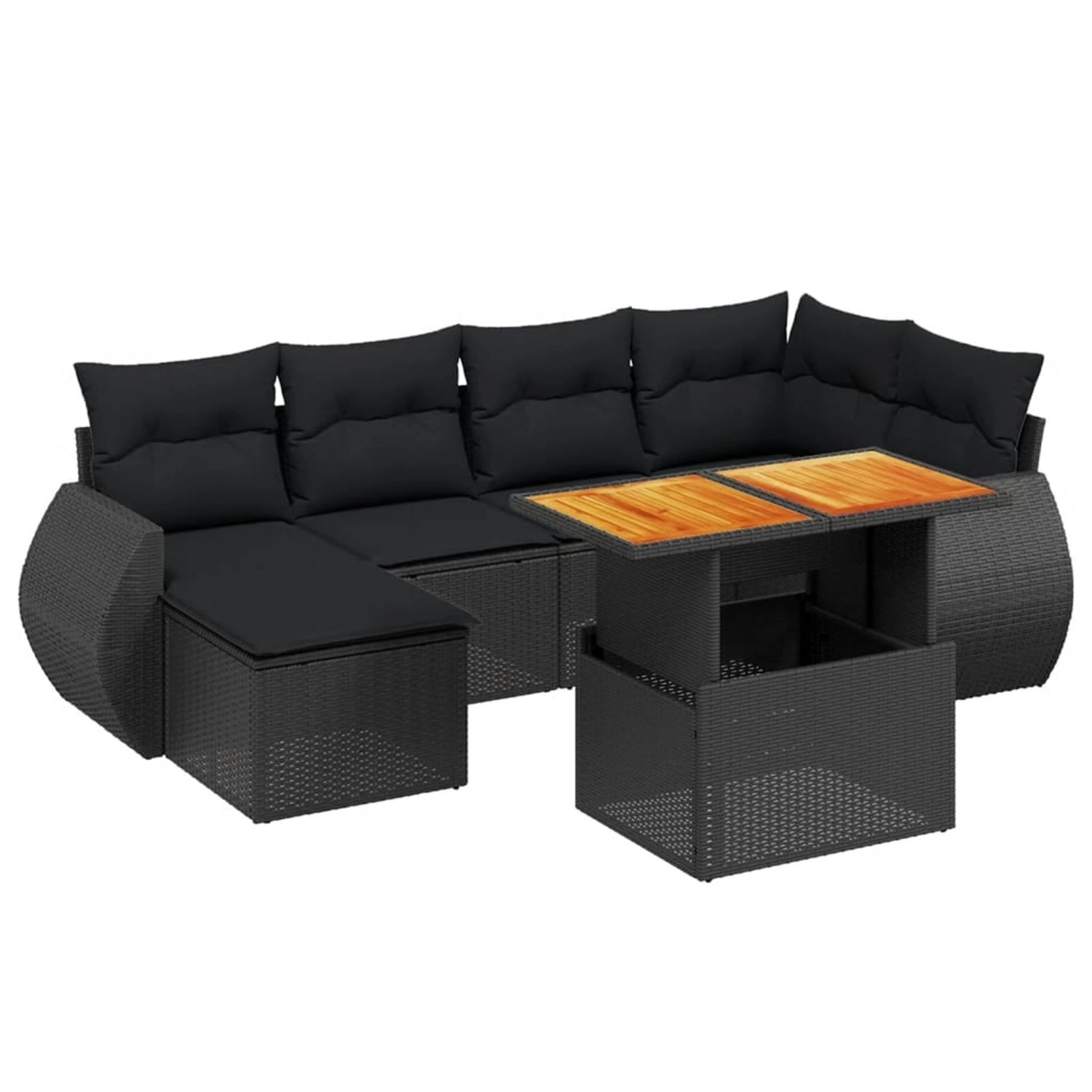 vidaXL 7-Tlg Garten-Sofagarnitur mit Kissen Schwarz Poly Rattan 3272294 günstig online kaufen