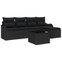 Schwarzes 6-tlg. vidaXL Garten-Sofa-Set aus Poly Rattan mit Kissen und Tisch.