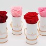 Rosenboxen in Weiß-Roségold mit rosa und roten Rosen, Blumensträuße.