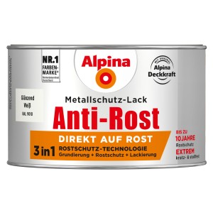 Alpina Metallschutzlack Anti-Rost Weiß glänzend, 300ml Dose.