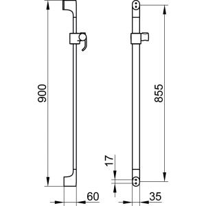Technische Zeichnung Keuco Brausestange Edition 400, 900 mm, Chrom mit Maßen.