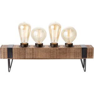 Tischleuchte Woodhill, 4-flammig, aus Holz und Metall in Antik-Schwarz. Design-Tischlampe für E27 Leuchtmittel.