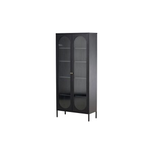 Schwarzer ebuy24 Lima Vitrinenschrank mit 2 Türen und Wellglasfront.