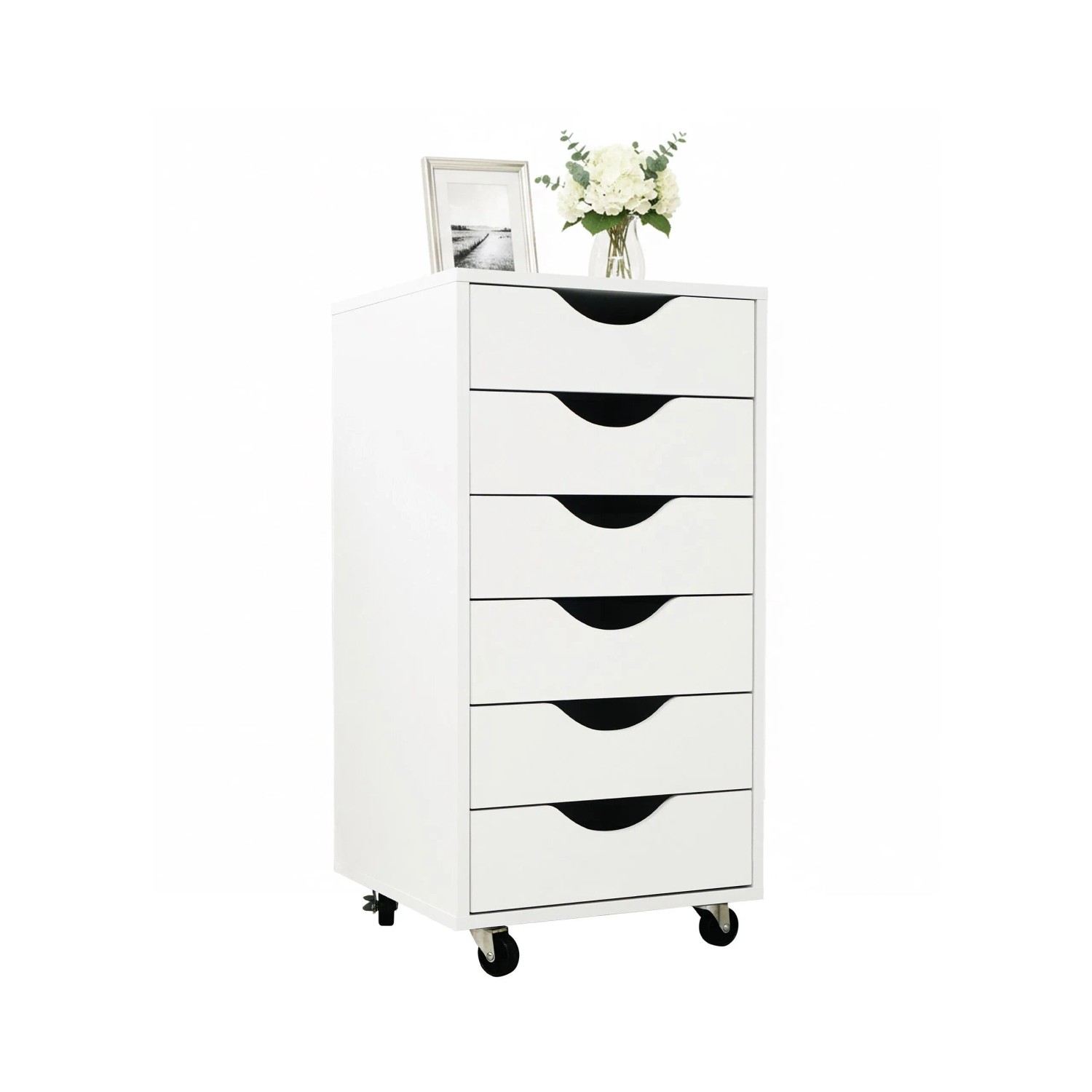 Relaxdays Rollcontainer MDF Weiß 6 Schubladen mit Rollen und Bremsen 78 cm x 40 cm x 40 cm 19,7 kg