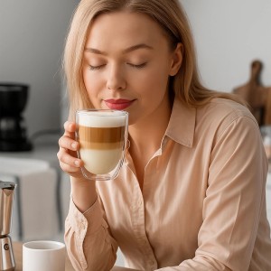 Relaxdays Latte Macchiato Gläser Borosilikatglas Transparent Doppelwandig 6er Pack 11 cm x 9 cm 160 g