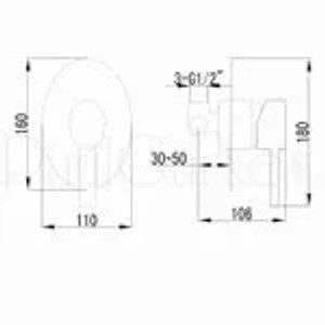 Skizze der PaulGurkes Waschtischarmatur Oval, 2-Loch Unterputz, mit Maßangaben.