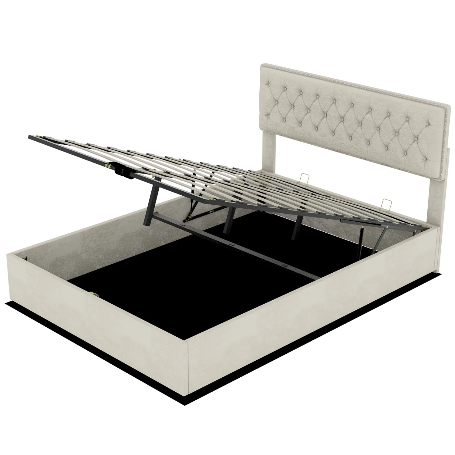 okwish Polsterbett 160x200cm mit Hydraulik Stauraum Schlafzimmer Beige ohne Matratze