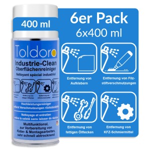 Toldoro Industriereiniger, 6er Pack, 400ml Spray zur Etiketten- und Klebereste Entfernung.