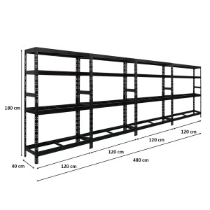 PROREGAL Mega Deal: 4 schwarze Reifenregale (180x120x40 cm) mit 2 Böden für bis zu 48 Reifen.