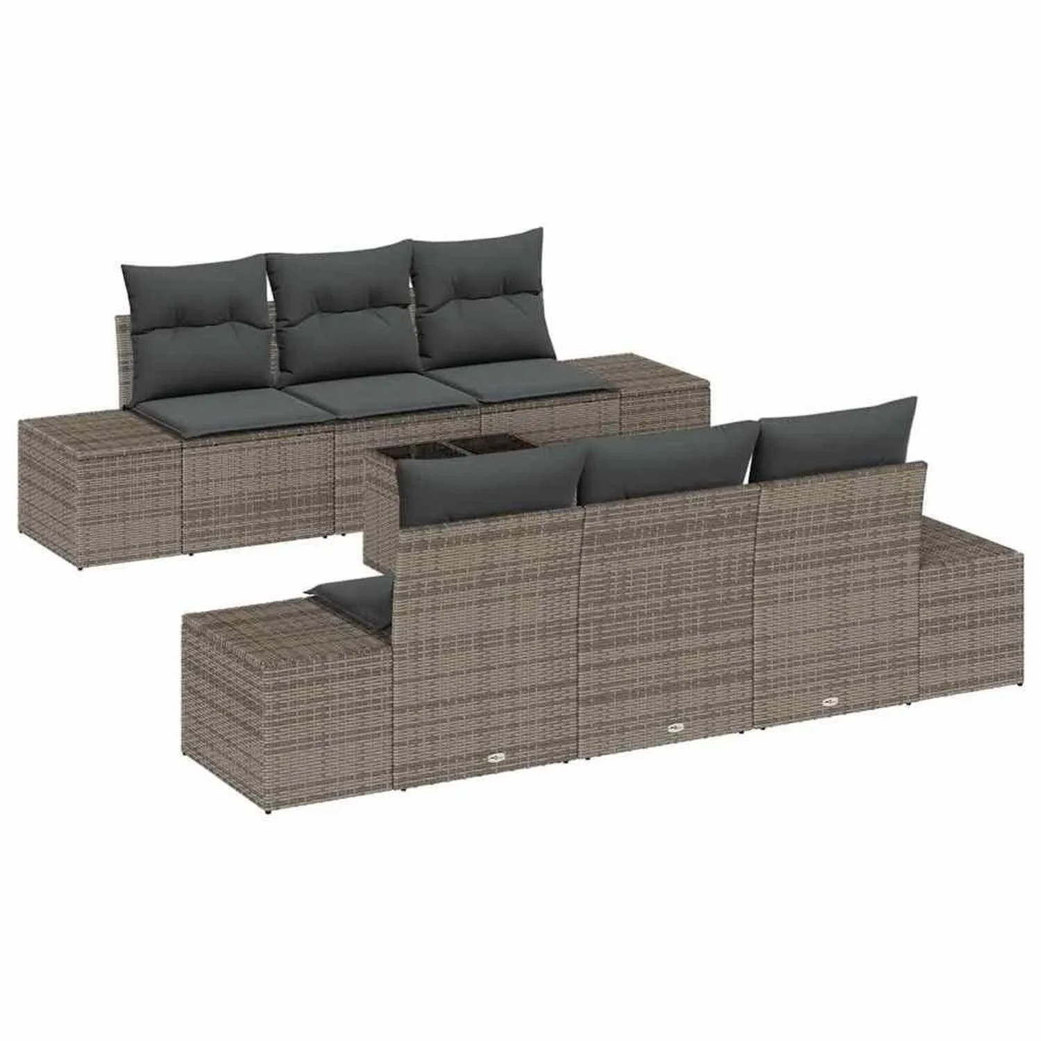 vidaXL Garten-Sofa-Set mit Kissen mit Speicher 8 Tlg Grau Poly-Rattan 3355618