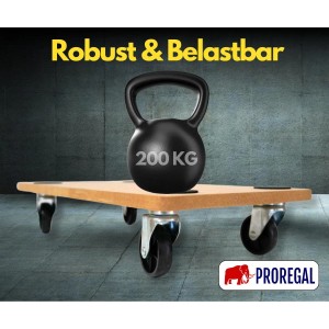 PROREGAL Transportroller mit 4 Rollen, MDF-Holzplatte, braun. Traglast 200kg.