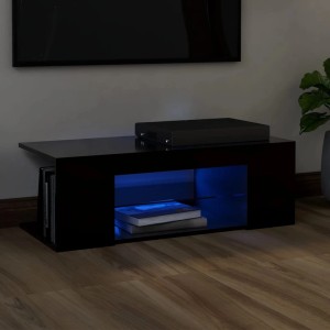 Schwarzer VidaXL TV-Schrank mit LED-Beleuchtung, 90x39x30cm, im Wohnzimmer.