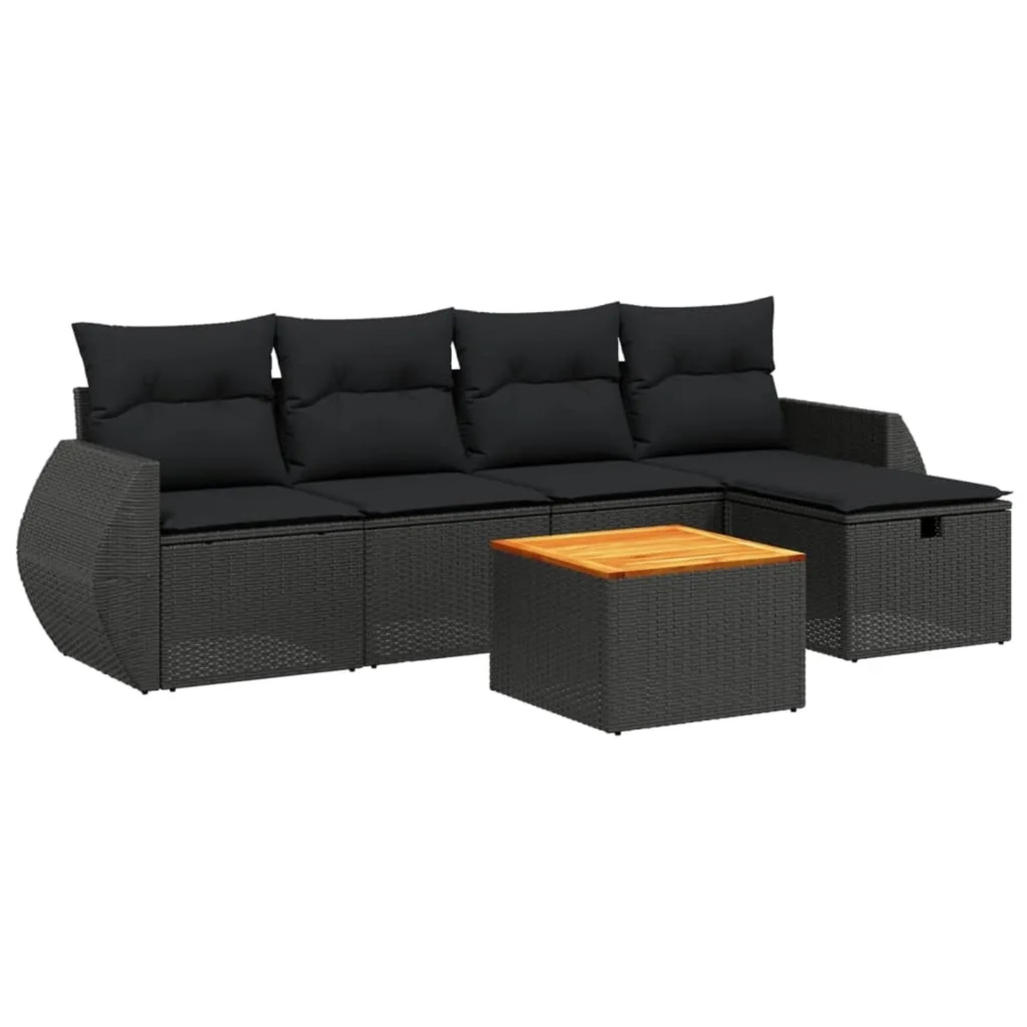 vidaXL 6-Tlg Garten-Sofagarnitur mit Kissen Schwarz Poly Rattan 3265052