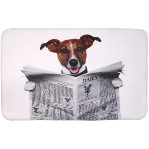 Sanilo Badteppich Newspaper 70x110 cm mit Hund, der Zeitung liest.