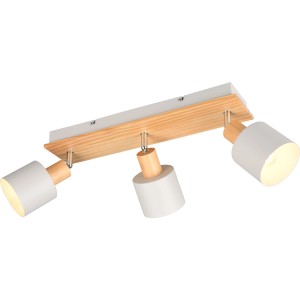 Trio Strahler Shanti, Warm-Grey, mit drei Spots und Holzelementen.