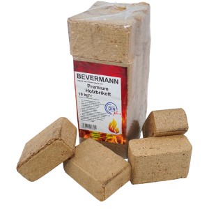 Bevermann Holzbrikett 10 kg, gepresste Briketts aus Sägespänen für Kamin und Ofen.