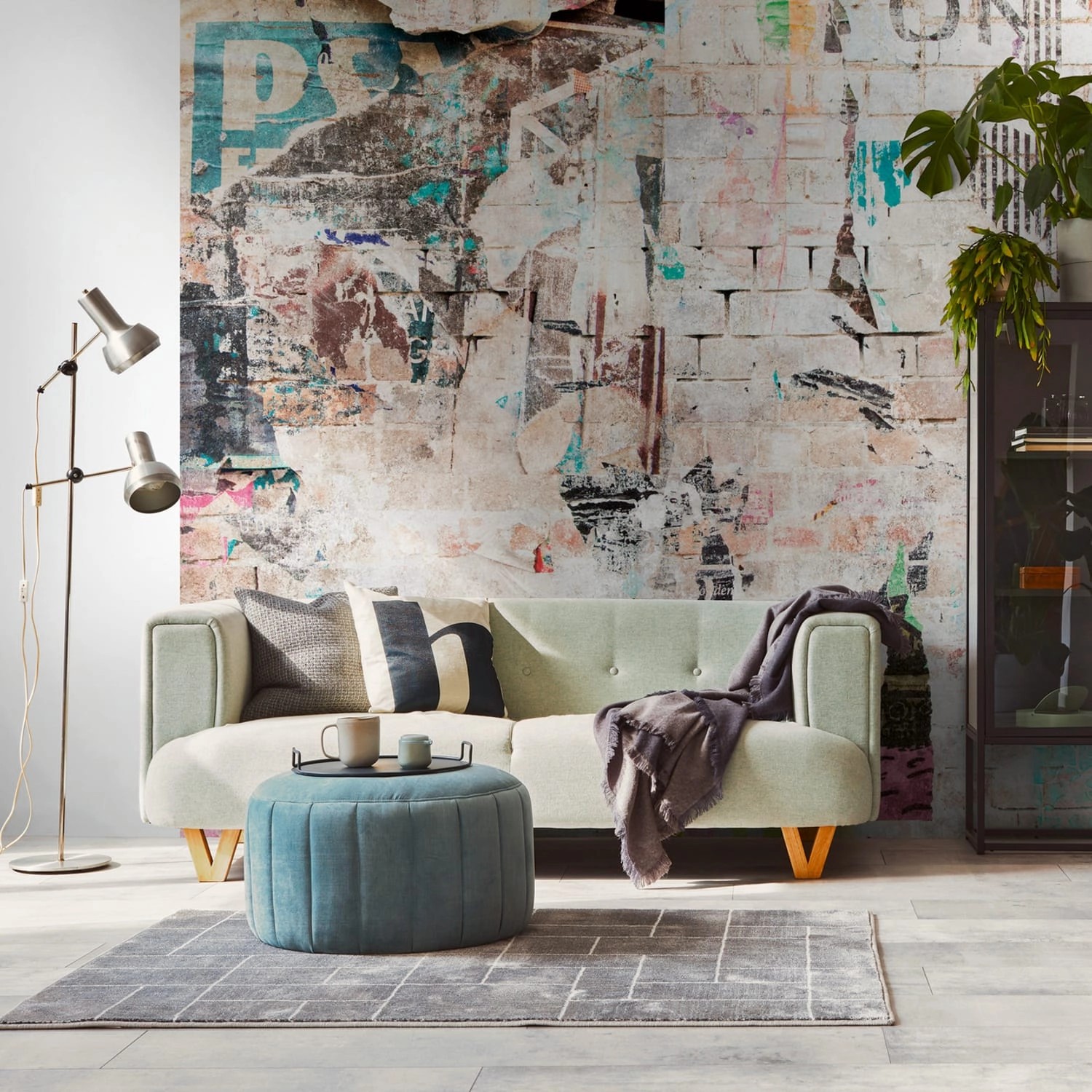 PROFHOME 399271-GU Fototapete Graffiti Matt Beige Blau Braun Gelb 3,71 m x günstig online kaufen