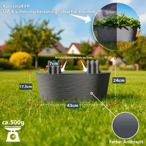 BigDean 2x Blumenkasten Balkongeländer 43cm Blumenkästen mit Wasserspeicher Balkonkasten mit Halterung Anthrazit mit Struktur