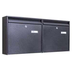 Burg-Wächter Doppelbriefkasten, schwarz, mit Namensschild und Montagematerial für 2 Parteien.