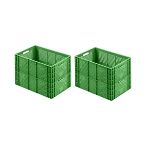 4 grüne Eurobehälter Obst- und Gemüsekisten, 43 Liter, stapelbar, für Transport und Lagerung.
