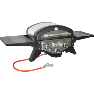 El Fuego Tischgasgrill Smoker Medison, 2 Brenner, silberfarben, mit Ablagen und Aromabox.