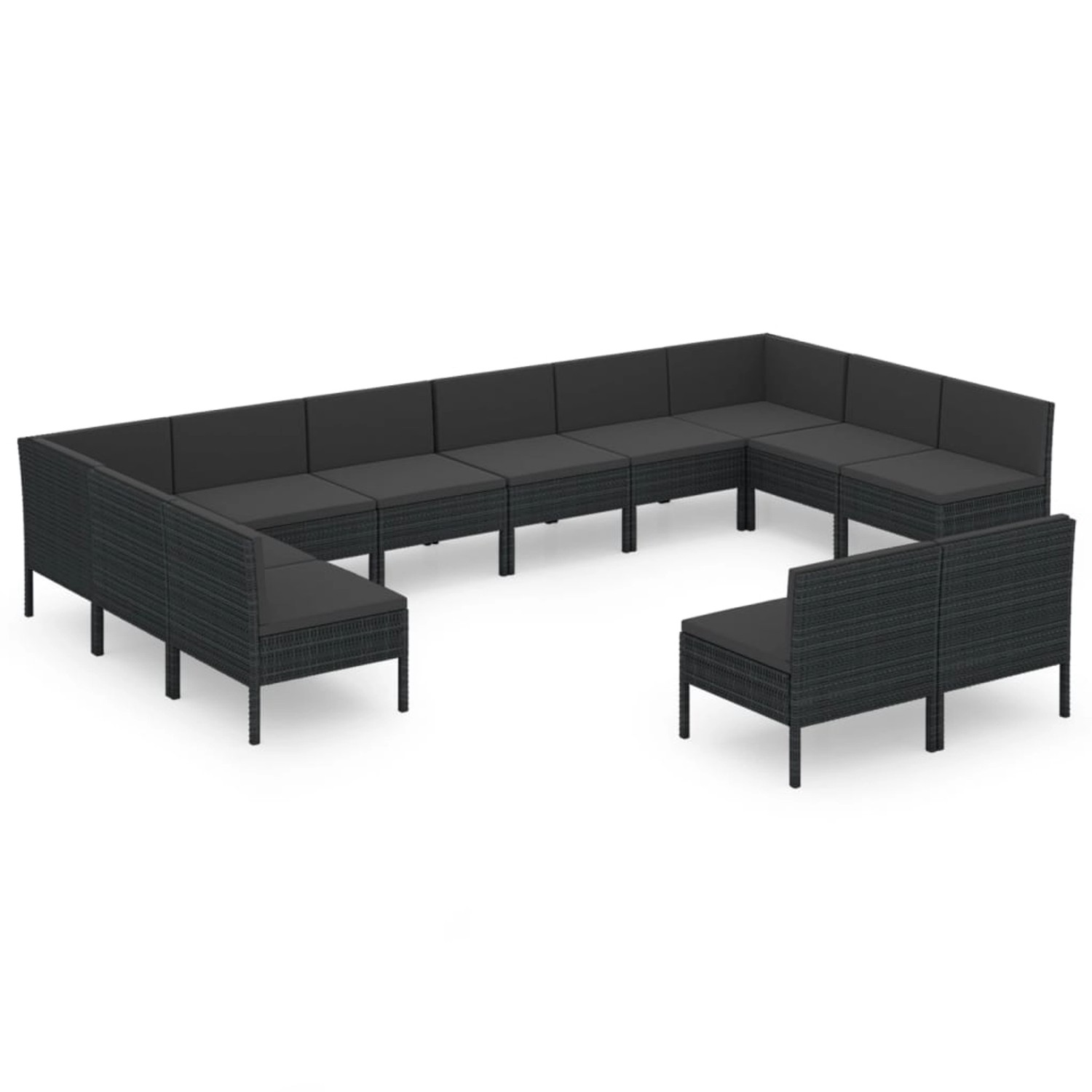 vidaXL 12-tlg Garten-Lounge-Set mit Auflagen Poly Rattan Schwarz Modell 23