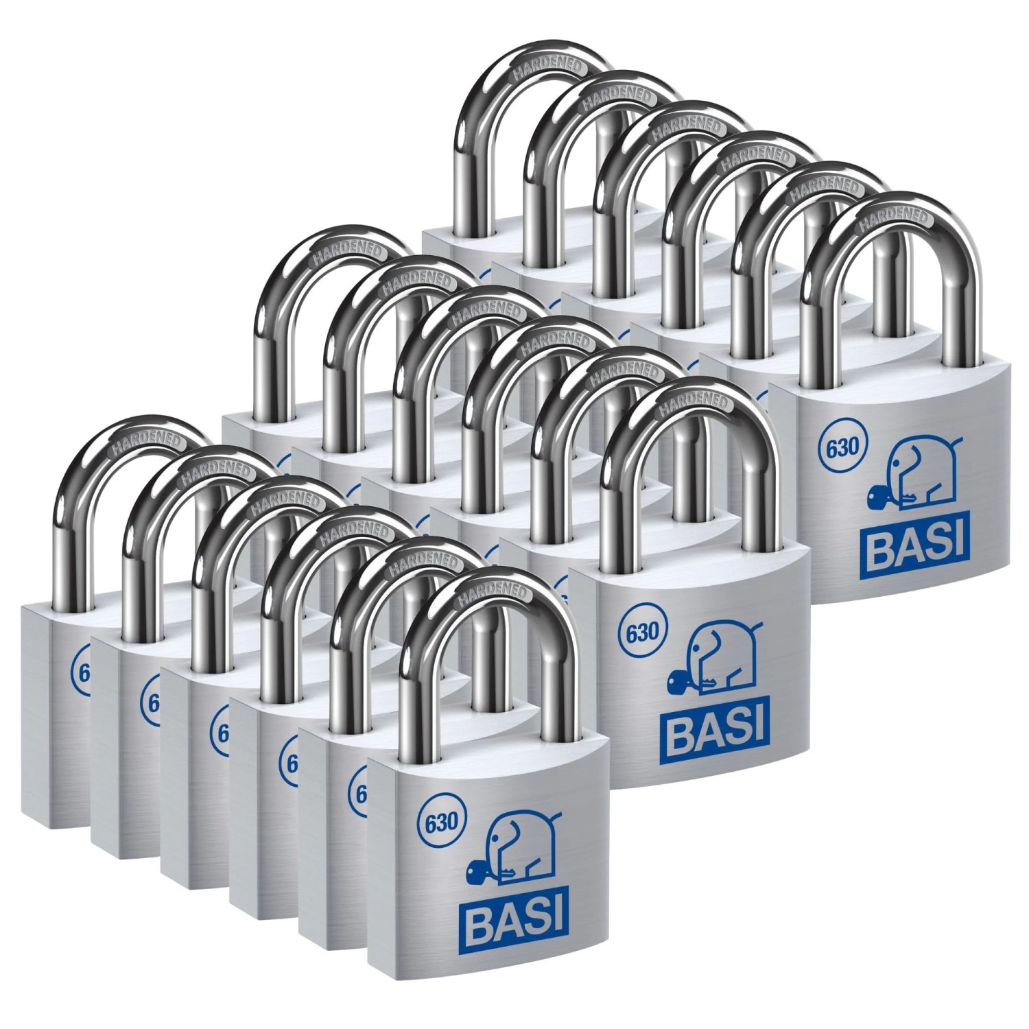 Basi - Vorhangschloss - SET - 18x VHS 630 - 25 mm - Gleichschließend - inkl. 2 Schlüssel pro Schloss - Aluminiumgehäuse