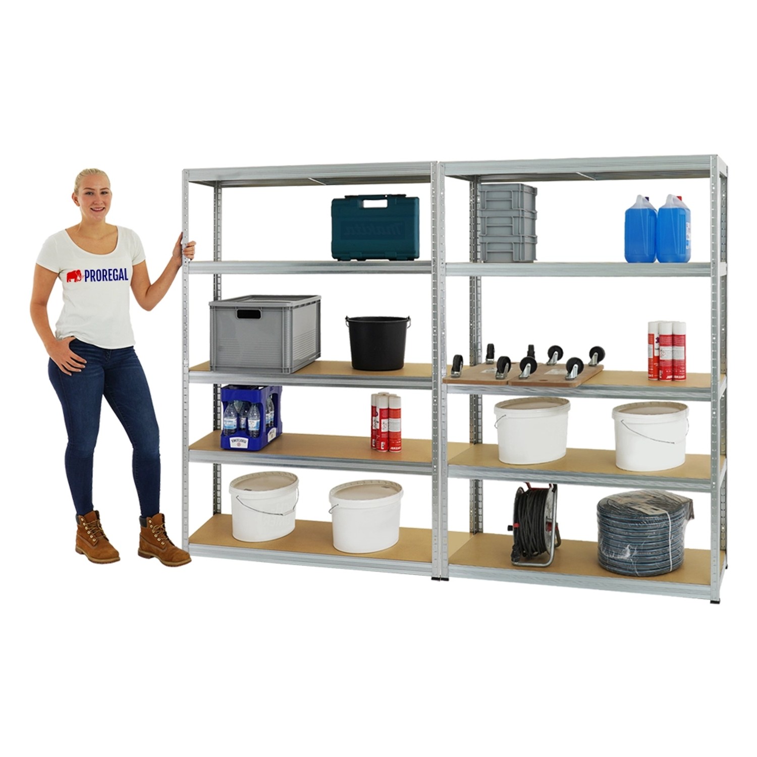PROREGAL Mega Deal: 2 verzinkte Schwerlastregale (180x120x45cm) mit je 5 Böden, belastbar bis 250kg.