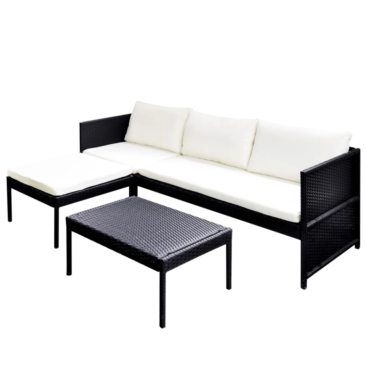 3-tlg. Garten-lounge-set Mit Auflagen Poly Rattan Schwarz günstig online kaufen