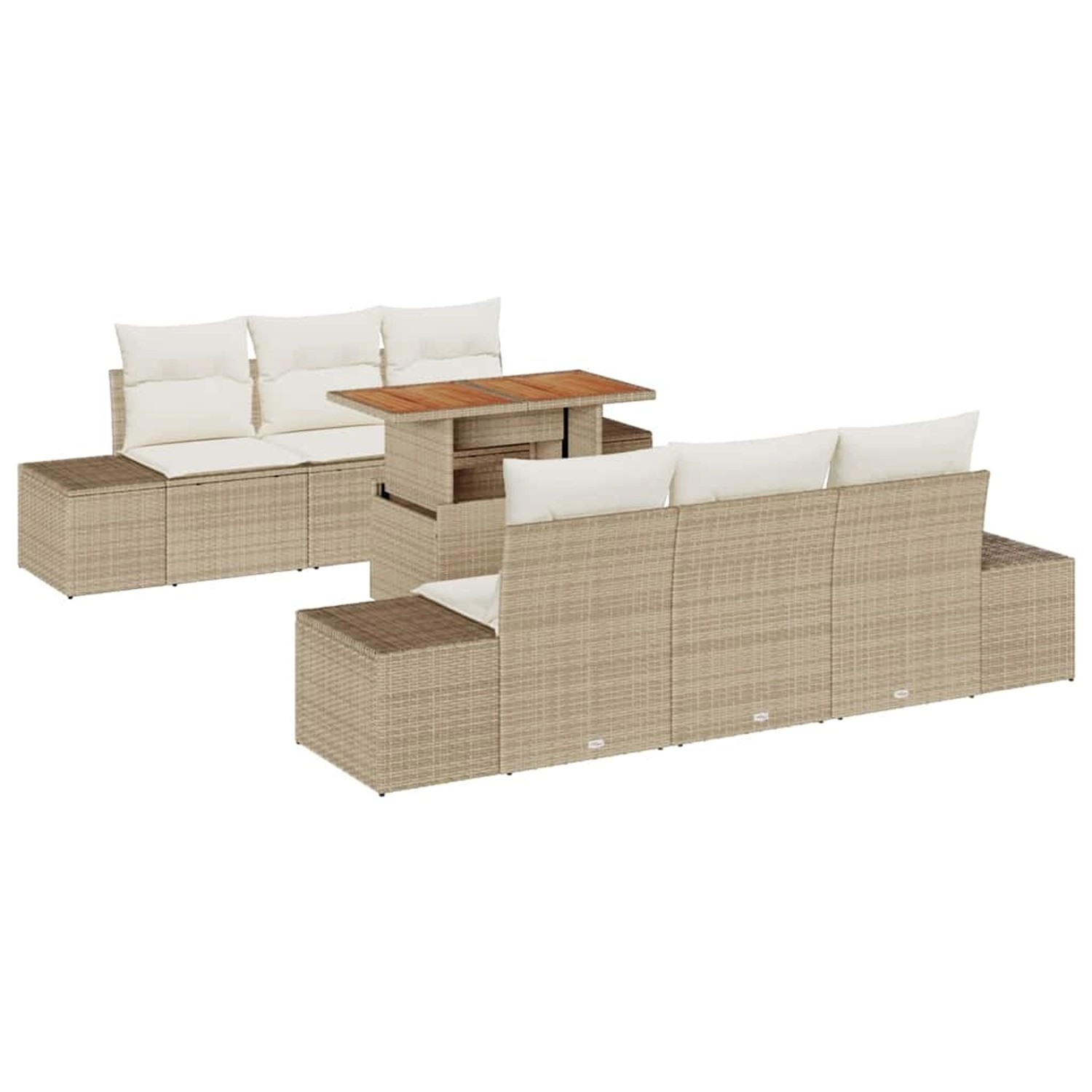vidaXL Garten-Sofa-Set mit Speicher 7-Tlg Beige Poly Rattan 3358647 günstig online kaufen