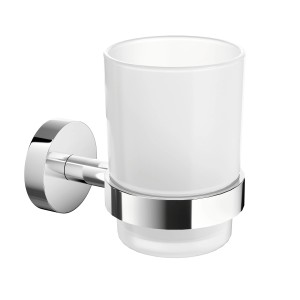 Tesa Smooz Zahnputzbecher mit Klebelösung, Chrom-Optik. Wandhalterung für Bad-Accessoires.