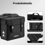 Schwarze Wiltec Doppel-Gepäckträgertasche 30L für Fahrräder mit Schnallen, Tragegriff und reflektierenden Elementen.
