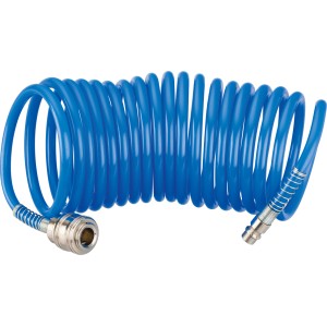 Blauer LUX Spiral-Druckluftschlauch, 5 m lang, mit Schnellkupplung für Kompressor-Zubehör.