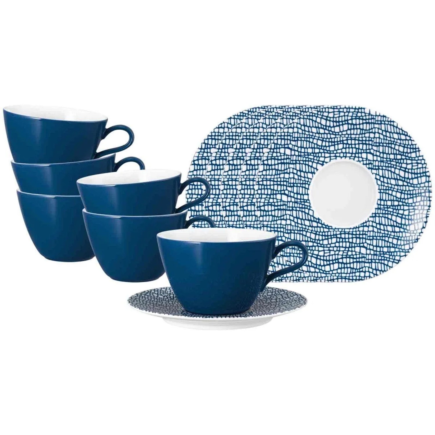 Seltmann Weiden Life Fashion Milchkaffeetasse mit Untertasse 370 ml 6er Set Classic Blue