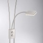 Moderner LED-Deckenfluter Helia aus Stahl, gebürstet. Mit flexiblem Lesearm. Höhe 187-197,5 cm.
