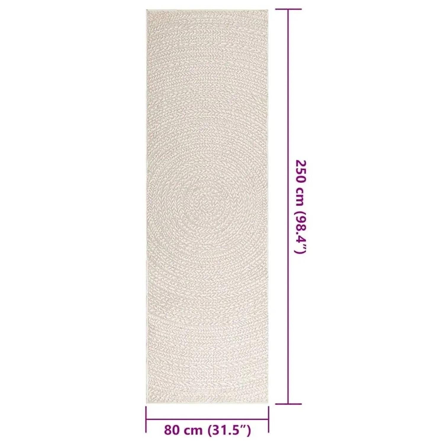 Cremefarbener Outdoor-Teppich ZIZUR 80x250 cm in Jute-Optik mit dezentem Kreismuster für Innen & Außen.
