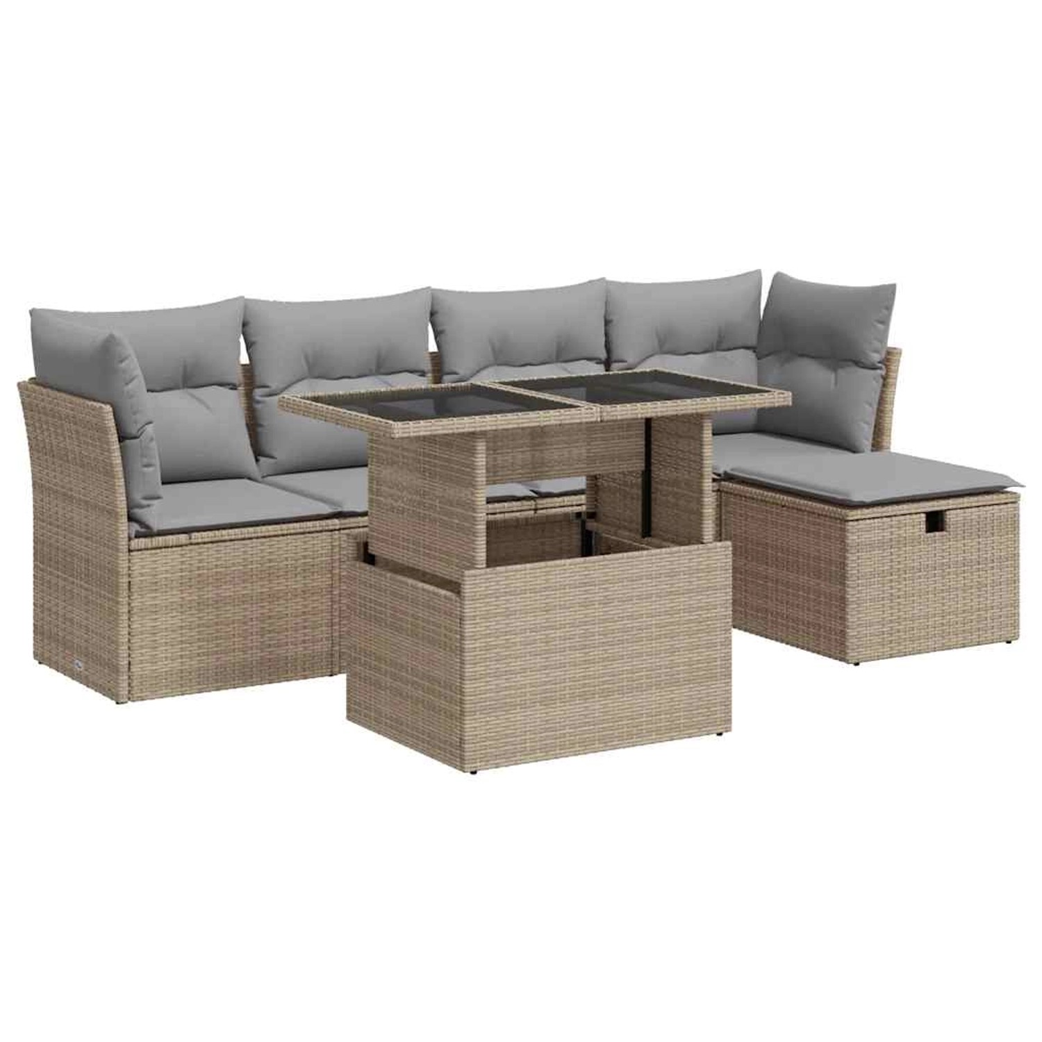 vidaXL 6-Tlg Garten-Sofagarnitur mit Kissen Beige Poly Rattan 3326140 günstig online kaufen