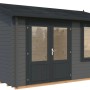 Palmako Gartenhaus Iris, 360x276 cm, lackiert in Grau-Anthrazit. Holz-Gartenhaus mit Doppeltür und Fenster.