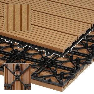 ECD Germany WPC Terrassenfliesen 60x30 cm, 12er Set in Teak Holzoptik mit Klicksystem und Drainage.