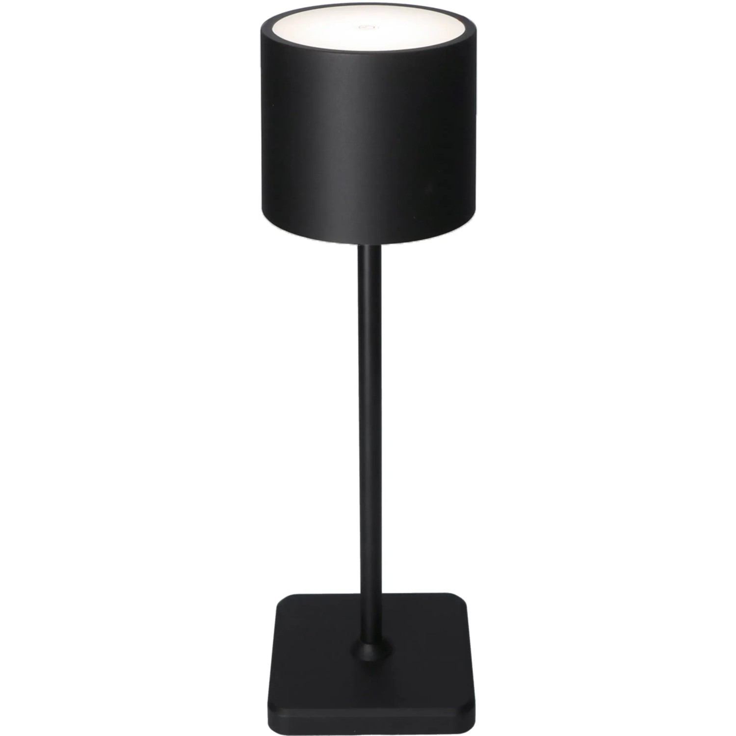 Schwarze, dimmbare LED Tischleuchte für den Außenbereich. Akkubetrieben und mit CCT-Funktion.