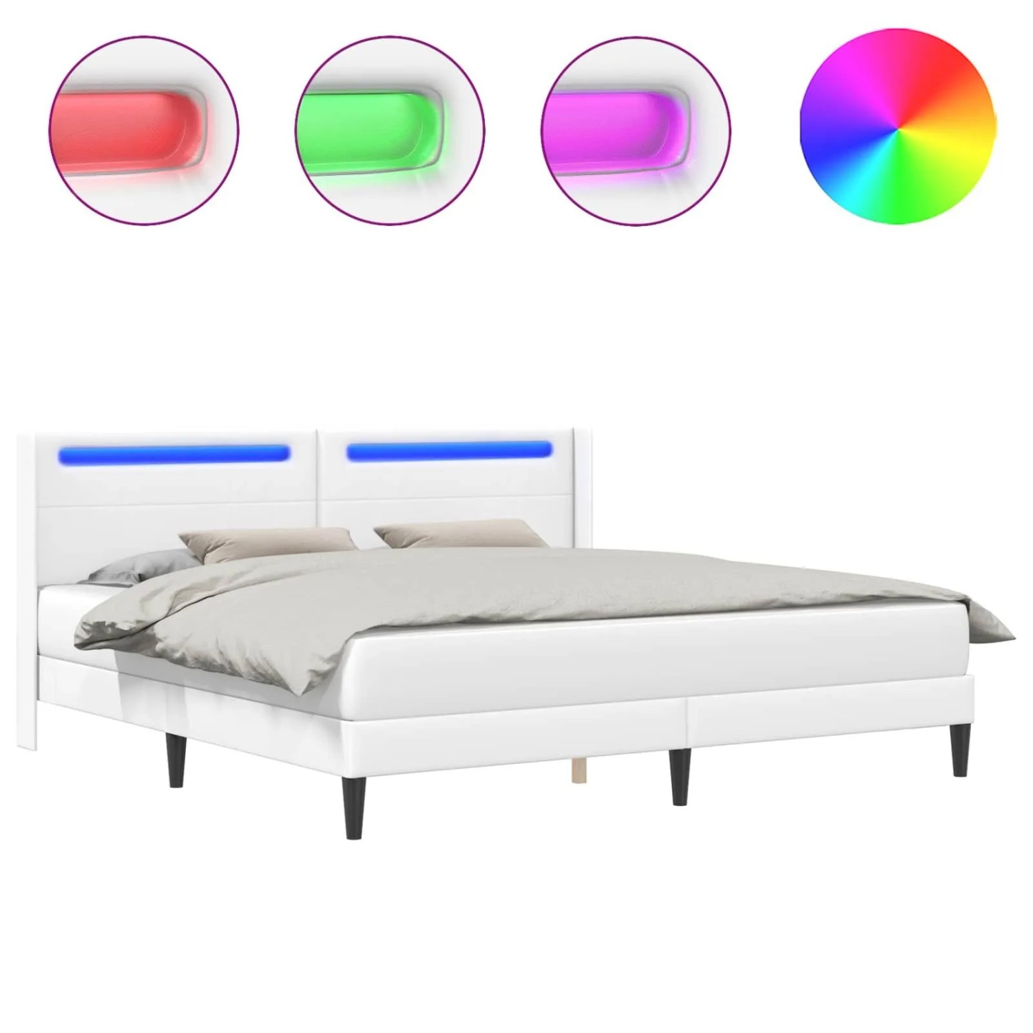 vidaXL Bettrahmen mit LED-Lichtleisten Weiß 200 x200 cm Kunstleder 42027992