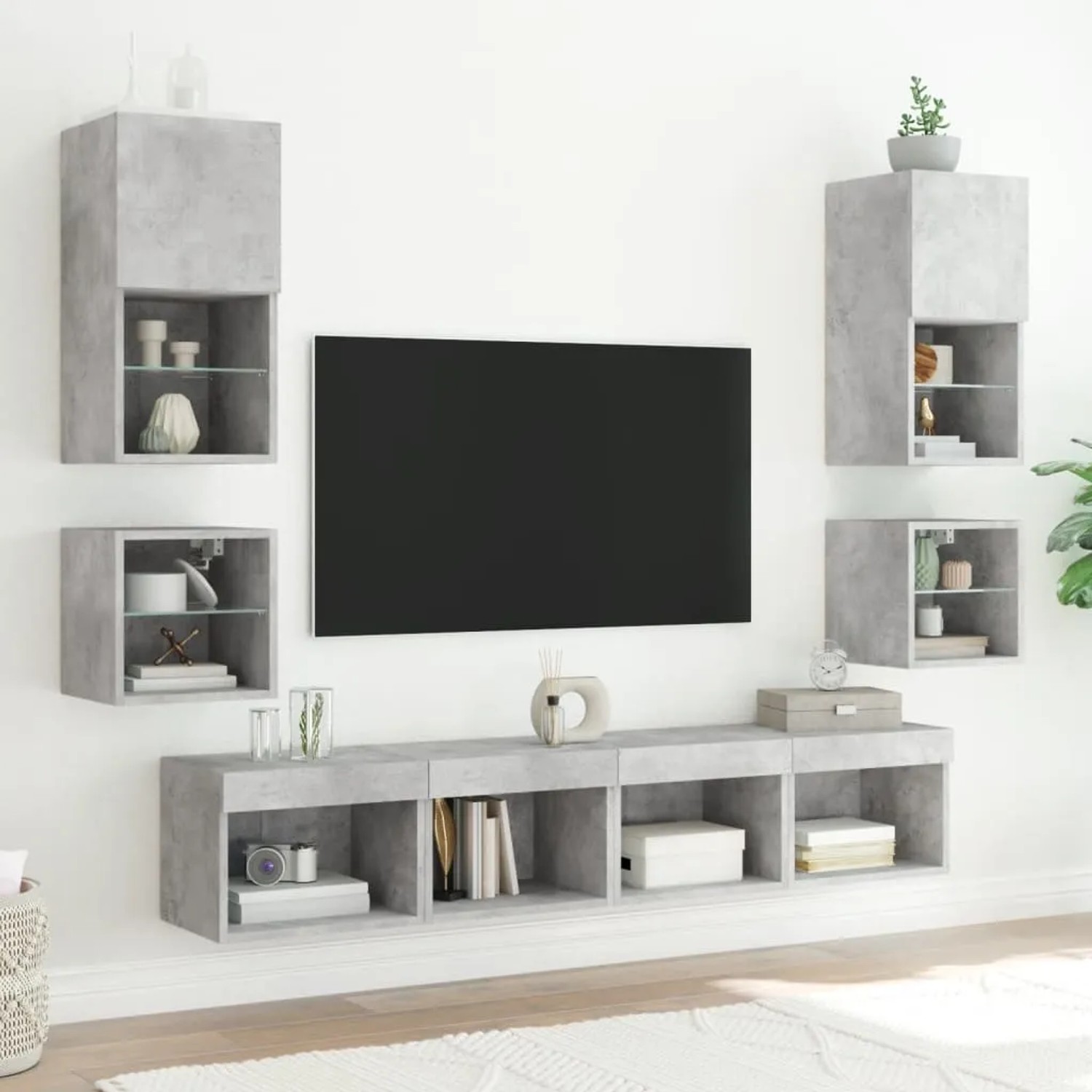 vidaXL TV-Wandschränke mit LED-Leuchten 2 Stk Betongrau 30x28,5x30 cm 836980_5