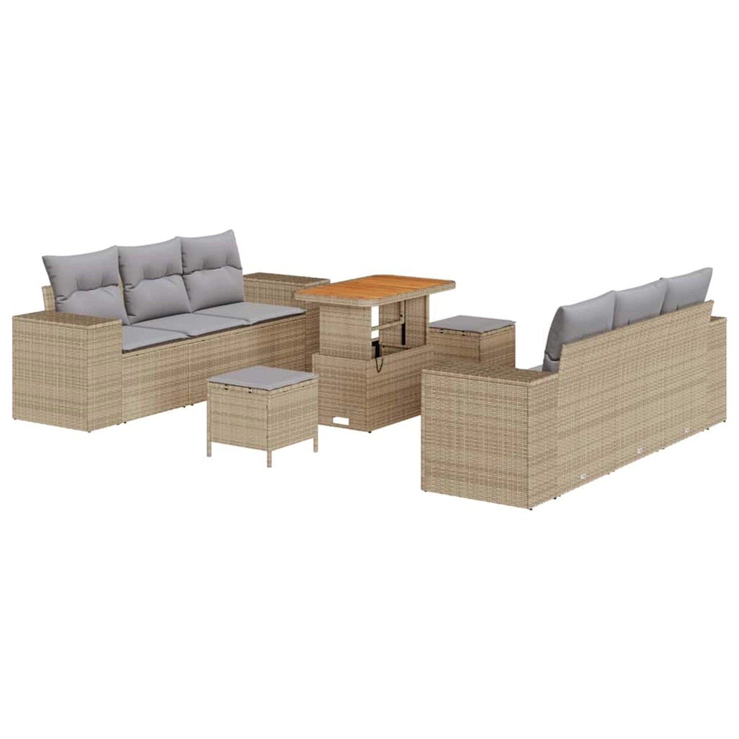 vidaXL Garten-Sofa-Set mit Speicher 9-Tlg Beige Poly Rattan 3361962 günstig online kaufen