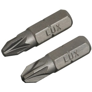 Zwei LUX Standard Bits Classic PZ2 aus robustem Stahl für Schraubarbeiten.